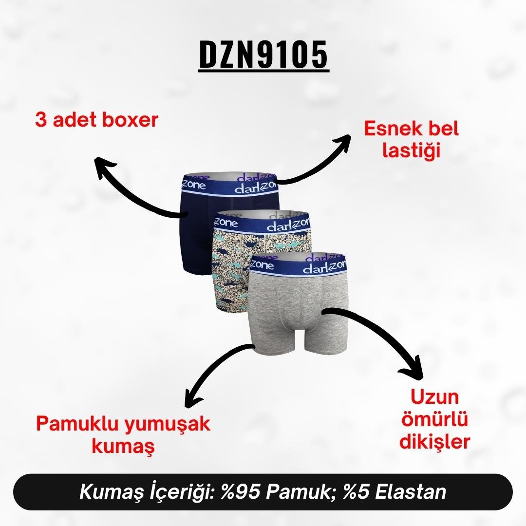 Erkek Boxer Pamuklu 3lü Set - DZN9105