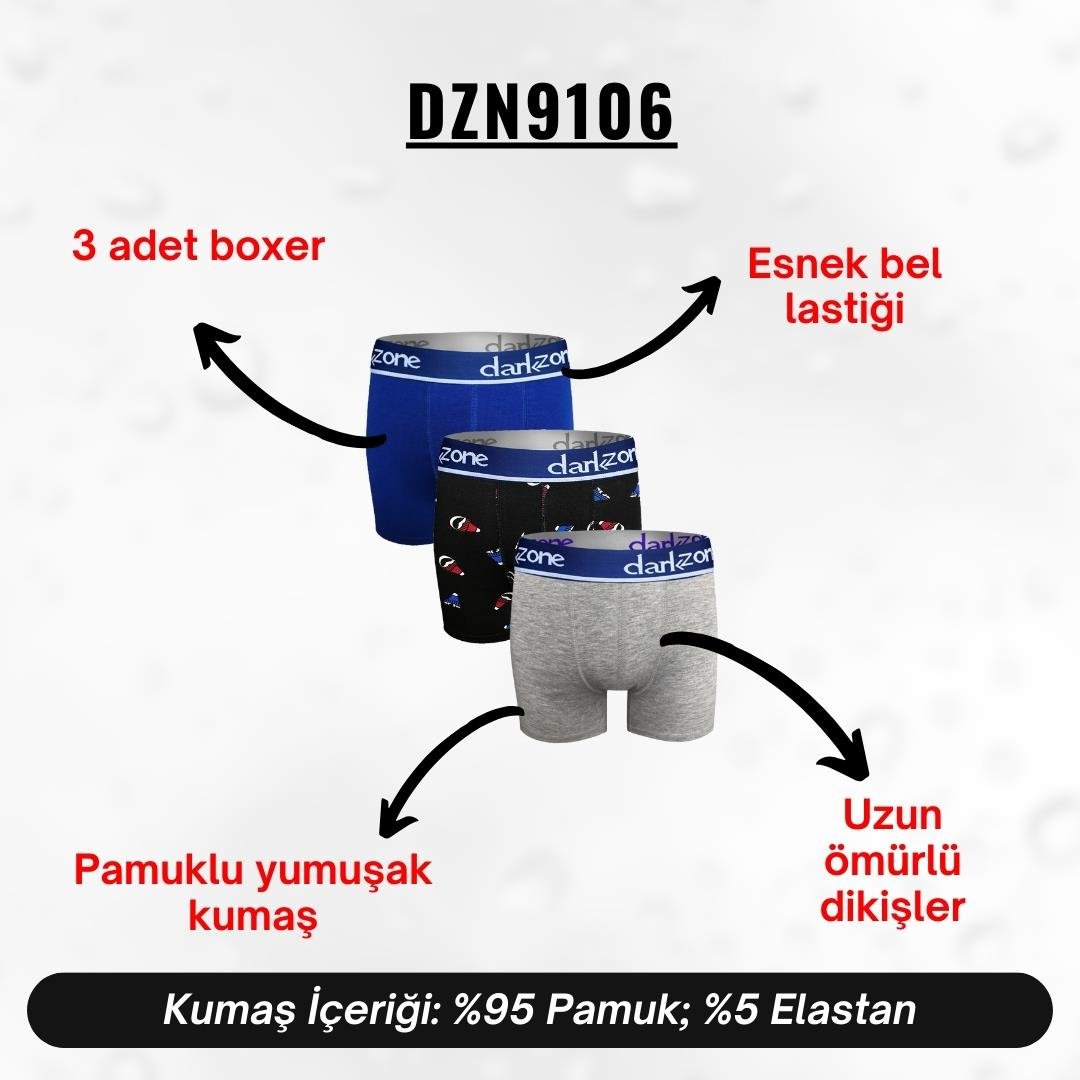 Erkek Boxer Pamuklu 3lü Set - DZN9106