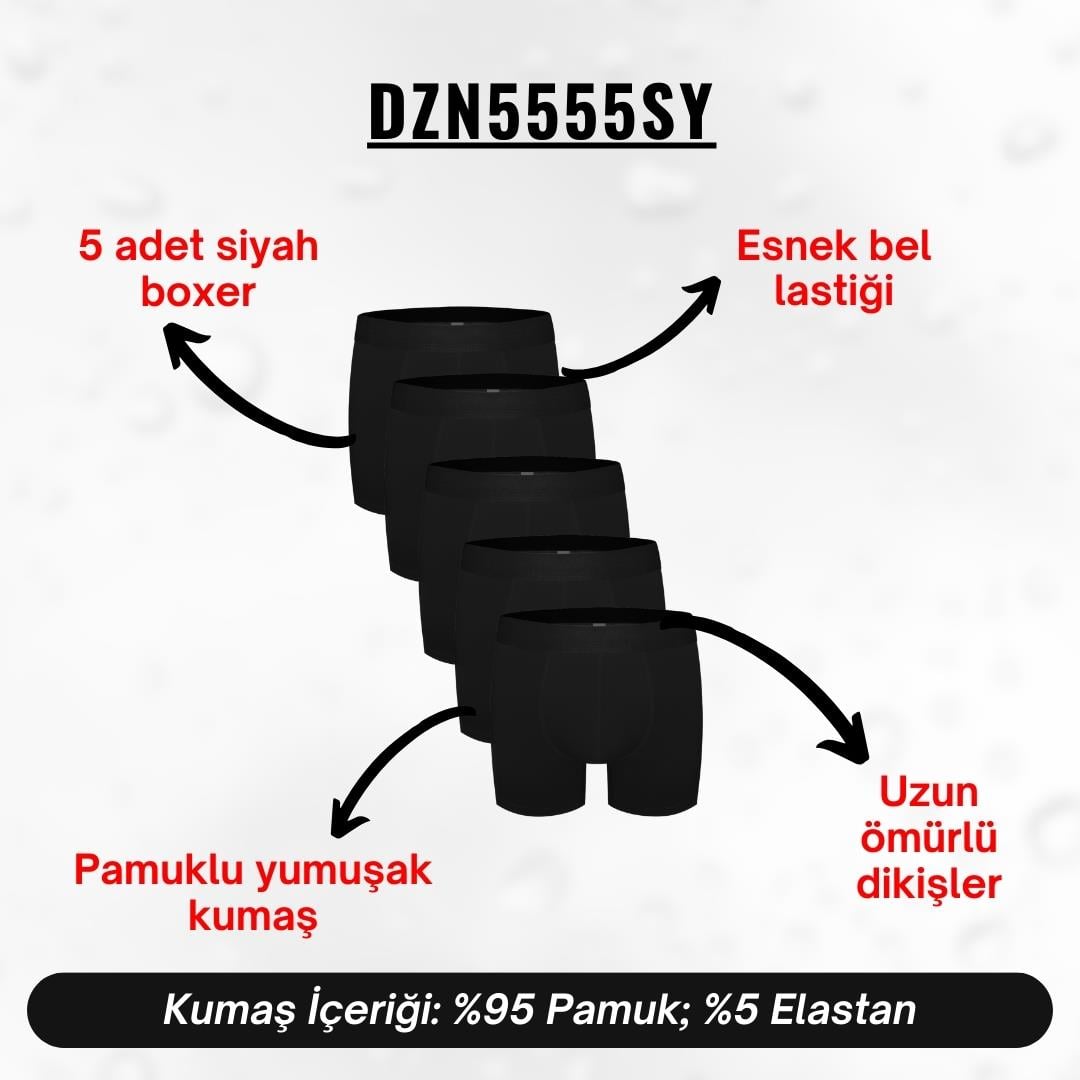 Erkek Boxer Siyah 5li Set - DZN5555SY