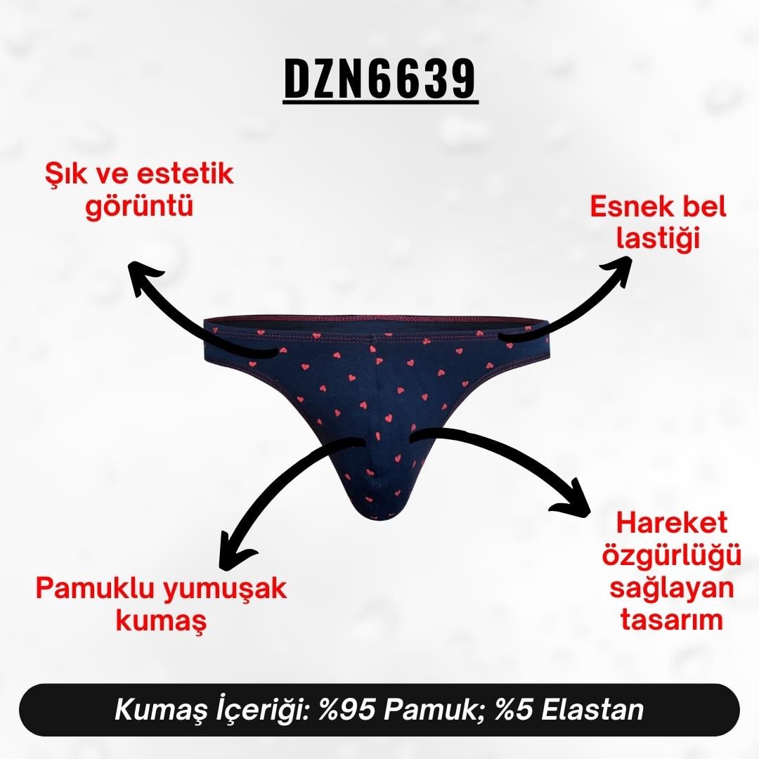Kalp Desenli Lacivert Erkek Tanga - DZN6639
