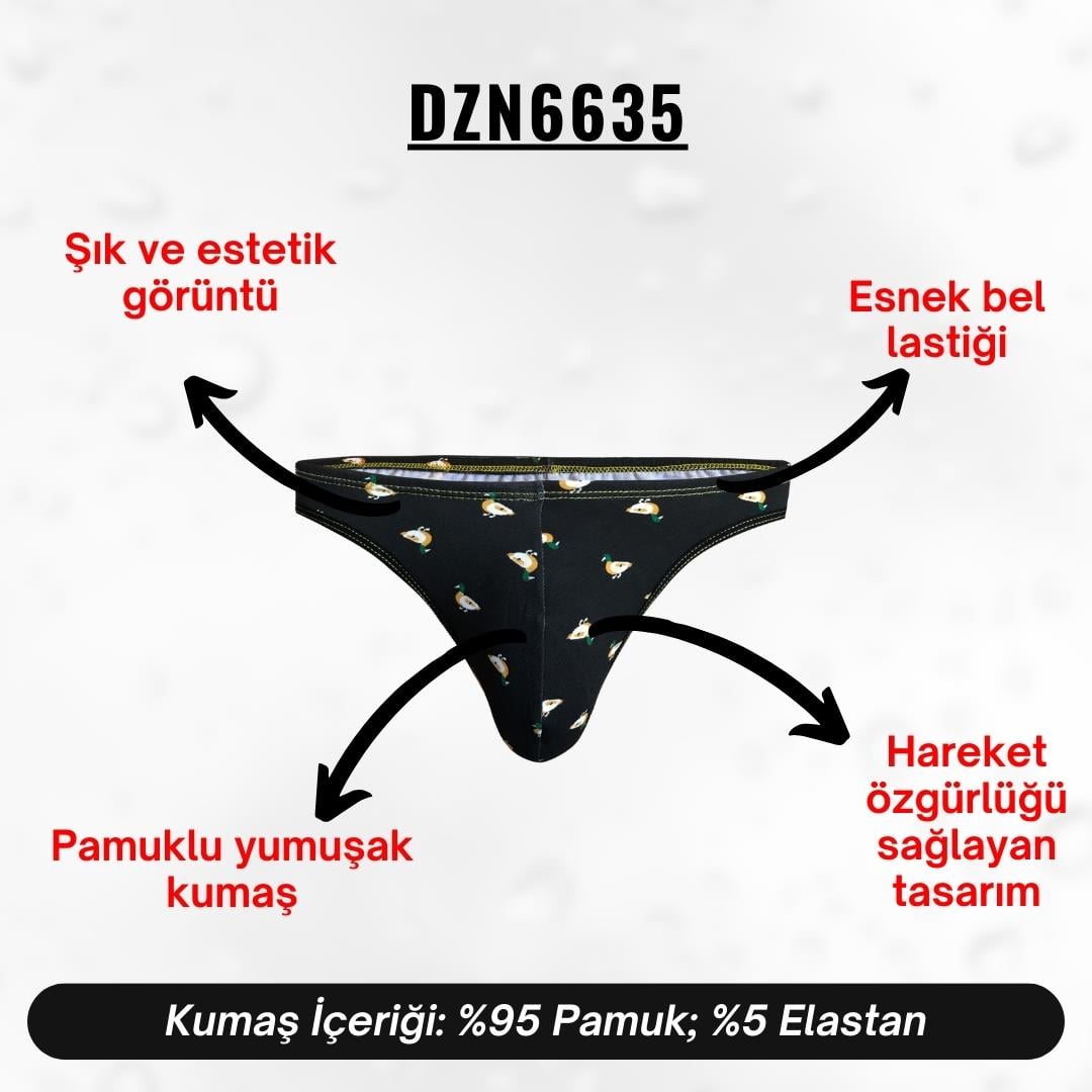 Ördek Desenli Siyah Erkek Tanga - DZN6635