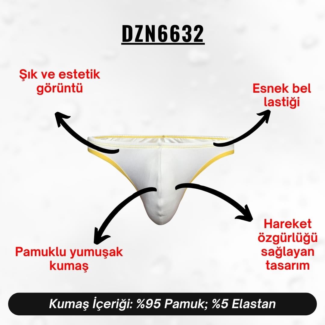 Sarı Biyeli Beyaz Erkek Tanga - DZN6632