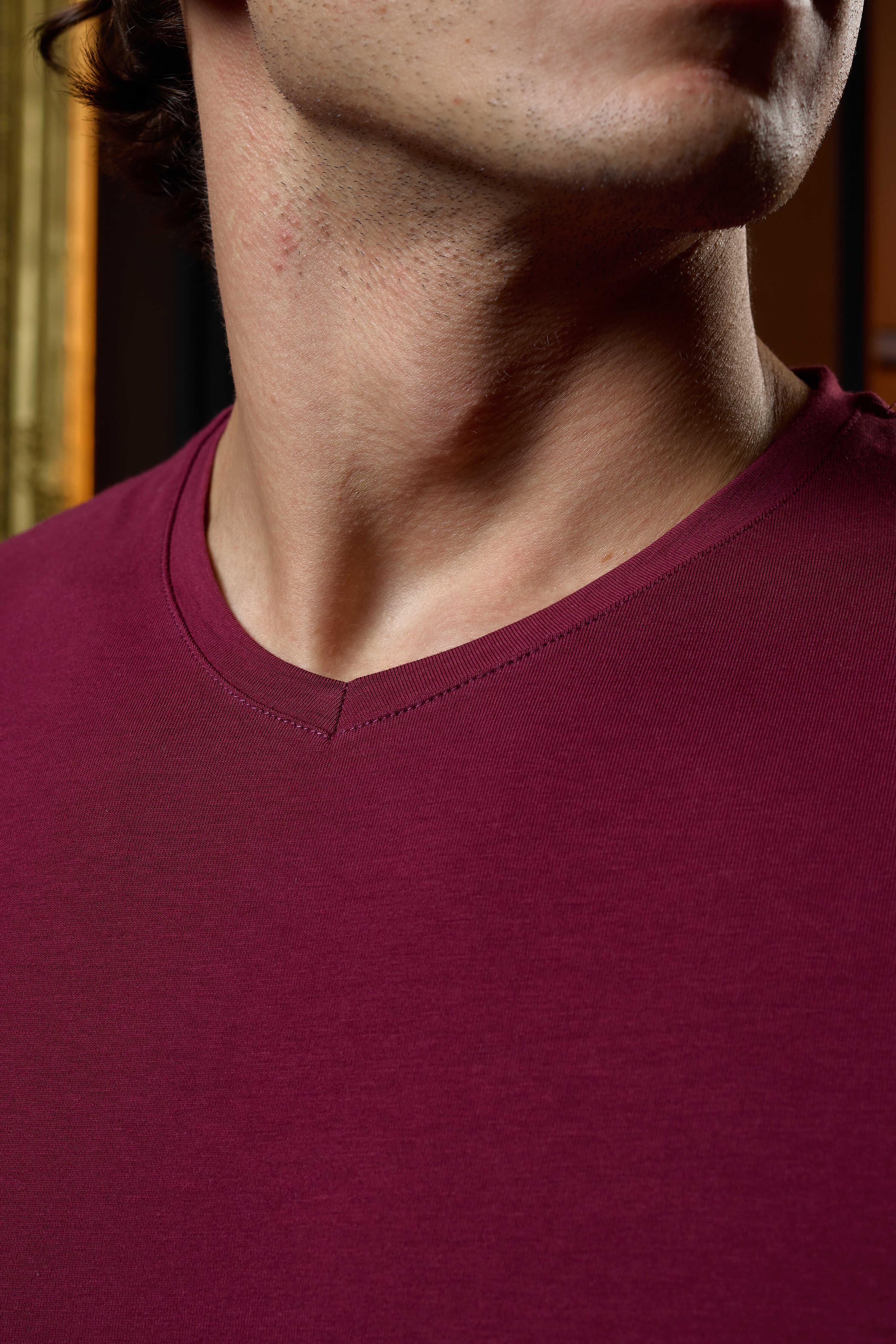 V Yaka Bordo Erkek T-Shirt - DZN8620