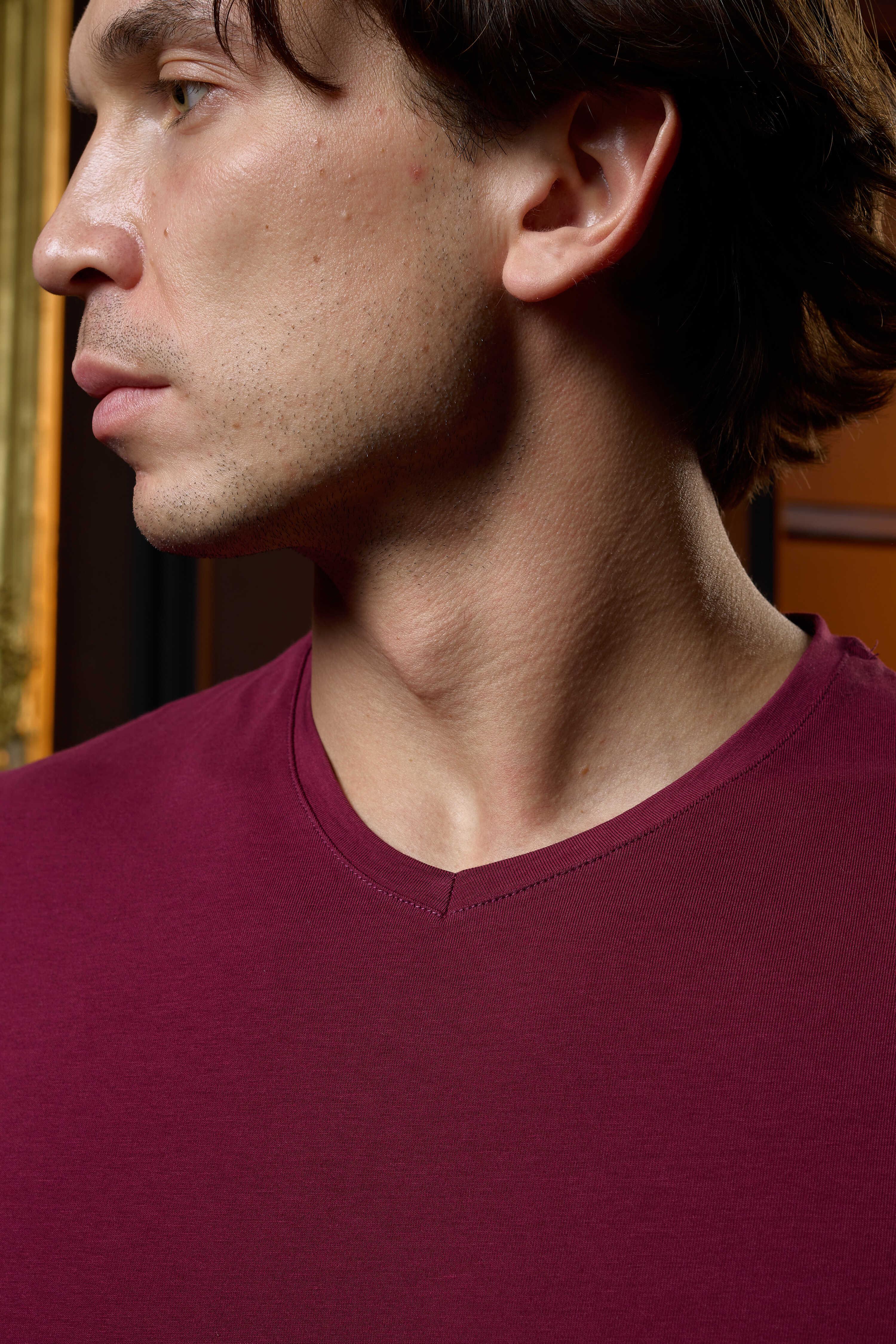 V Yaka Bordo Erkek T-Shirt - DZN8620
