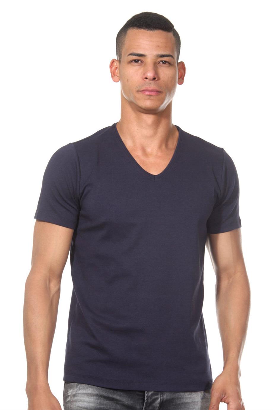 V Yaka Lacivert Erkek T-Shirt - DZN8614