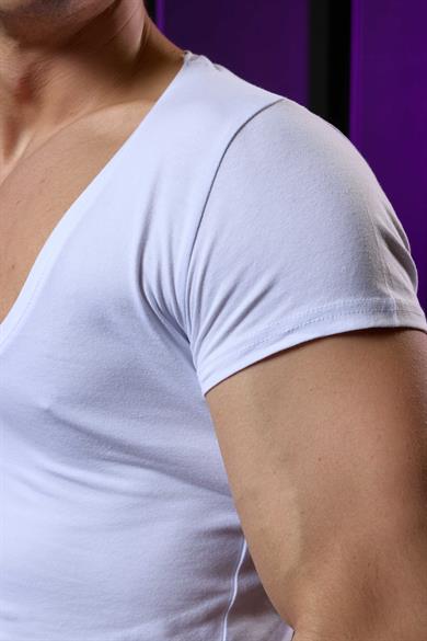 Açık Bisiklet Yaka Beyaz Erkek T-Shirt - DZN8702