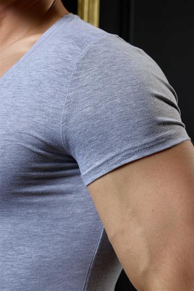 Açık V Yaka Gri Erkek T-Shirt - DZN8713