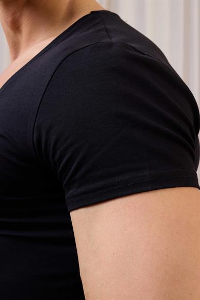 Açık V Yaka Siyah Erkek T-Shirt - DZN8711