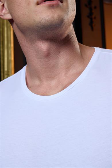 Bisiklet Yaka Beyaz Erkek T-Shirt - DZN8502