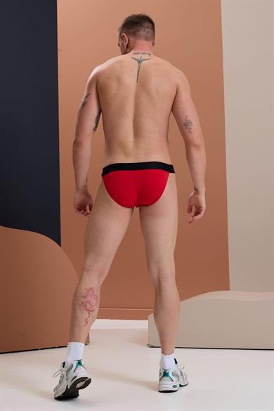 Erkek Kırmızı Yanları Açık Geniş Lastikli Slip Külot