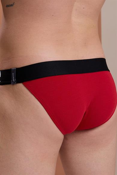 Erkek Kırmızı Yanları Açık Geniş Lastikli Slip Külot