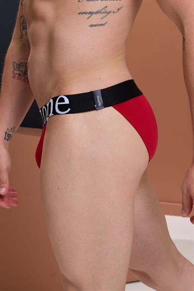 Erkek Kırmızı Yanları Açık Geniş Lastikli Slip Külot