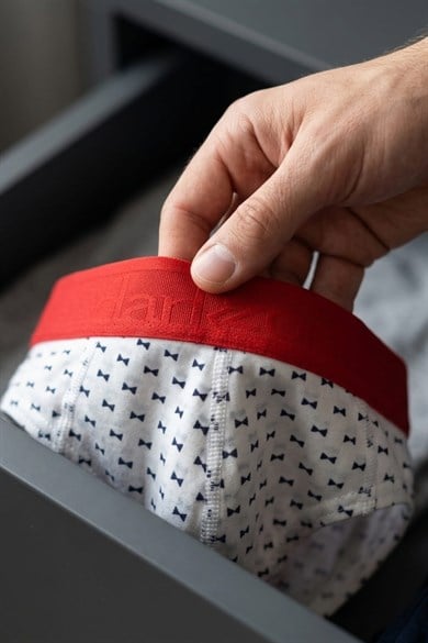 Erkek Papyon Desenli Beyaz Pamuklu Lastikli Slip Külot