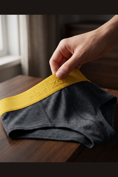 Erkek Sarı Lastikli Antrasit Pamuklu Lastikli Slip Külot