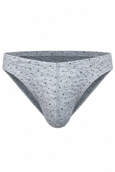 Erkek Yıldız Desenli Gri Pamuklu Klasik Slip Külot