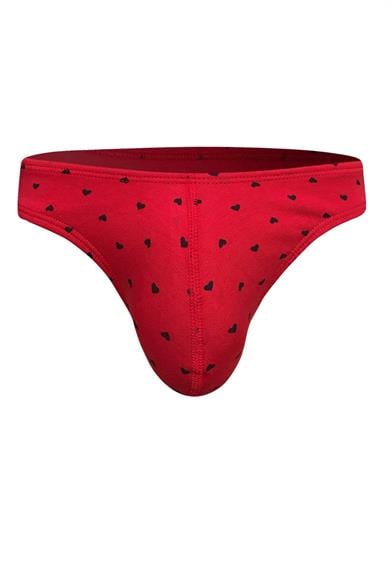 Erkek Kalp Desenli Kırmızı Pamuklu Klasik Slip Külot
