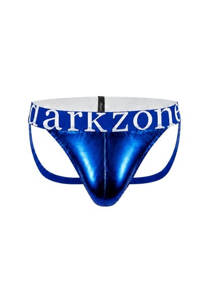 Erkek Fantezi Arkası Açık Saks Mavi Deri Jockstrap
