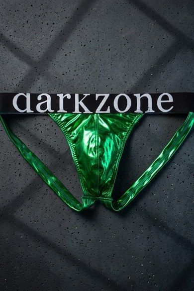 Erkek Fantezi Arkası Açık Yeşil Deri Jockstrap