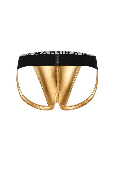 Erkek Fantezi Arkası Açık Gold Deri Jockstrap