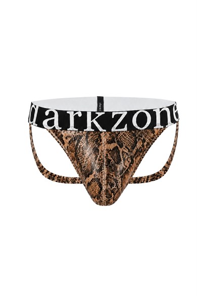 Erkek Fantezi Arkası Açık Yılan Derisi Desenli Deri Jockstrap