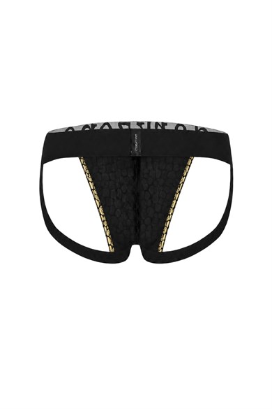 Erkek Fantezi Arkası Açık Gold Mozaik Desenli Deri Jockstrap