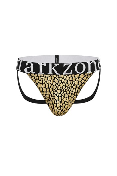 Erkek Fantezi Arkası Açık Gold Mozaik Desenli Deri Jockstrap