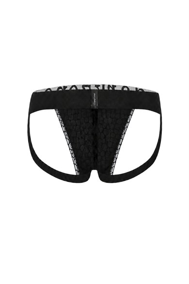 Erkek Fantezi Arkası Açık Silver Mozaik Desenli Deri Jockstrap