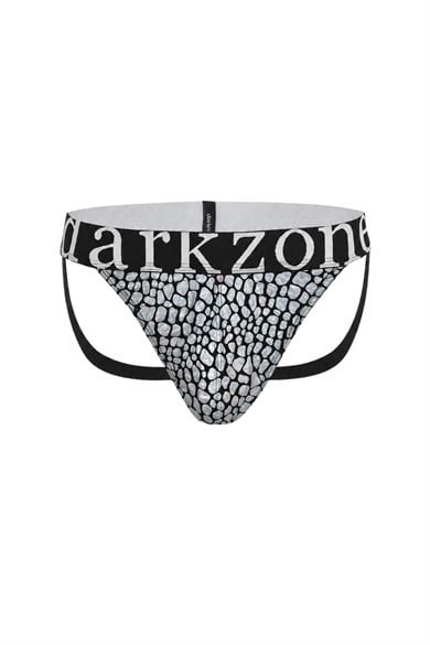 Erkek Fantezi Arkası Açık Silver Mozaik Desenli Deri Jockstrap