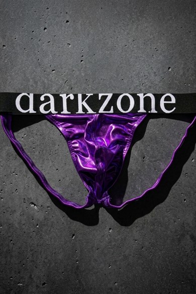 Erkek Fantezi Arkası Açık Mor Deri Jockstrap