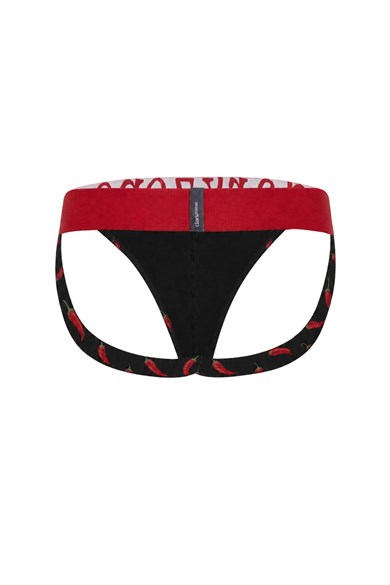 Erkek Fantezi Arkası Açık Acı Biber Desenli Jockstrap