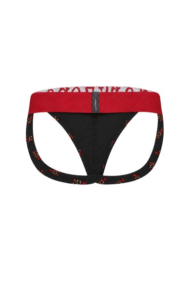 Erkek Fantezi Arkası Açık Ketçap Desenli Jockstrap