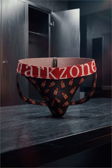 Erkek Fantezi Arkası Açık Ketçap Desenli Jockstrap
