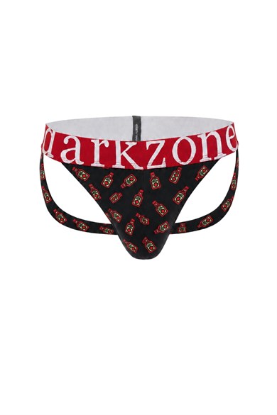 Erkek Fantezi Arkası Açık Ketçap Desenli Jockstrap
