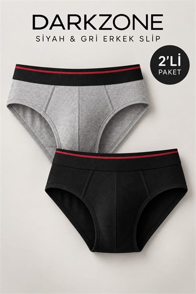 Erkek 2li Lastikli Siyah-Gri Slip - DZNDF0002