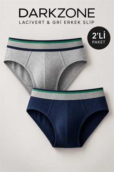 Erkek 2li Lastikli Lacivert-Gri Slip - DZNDF0003