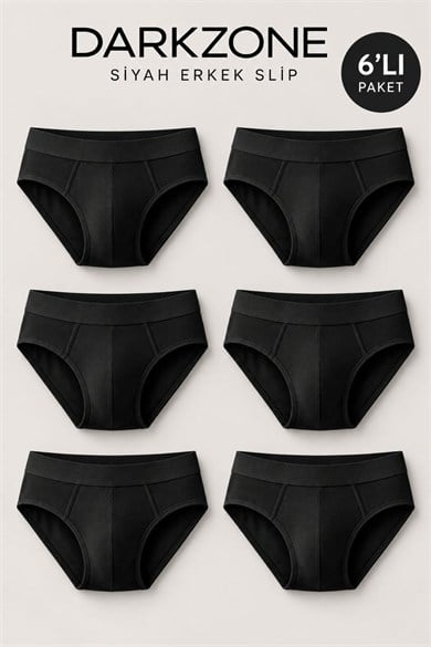 Erkek 6lı Lastikli Siyah Slip - DZNDF6001