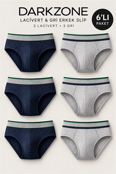 Erkek 6lı Lastikli Lacivert-Gri Slip - DZNDF6003