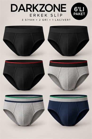 Erkek 6lı Lastikli Karışık Renkli Slip - DZNDF6005