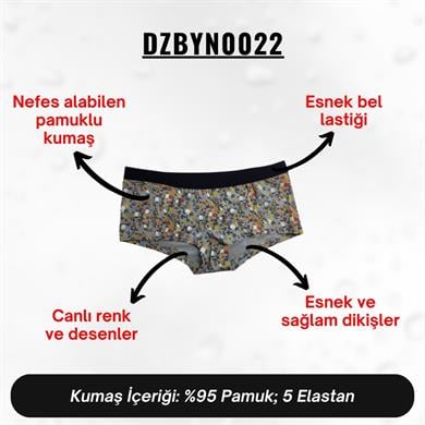 Dijital Baskılı Çiçek Desenli Kadın Boxer - DZBYN0022