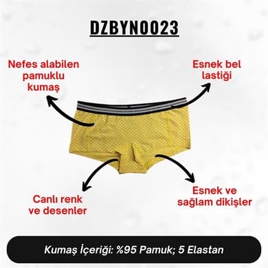 Dijital Baskılı Desenli Sarı Kadın Boxer - DZBYN0023