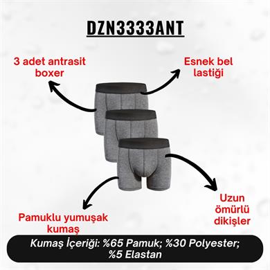 Erkek Boxer Antrasit 3lü Set - DZN3333ANT