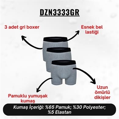 Erkek Boxer Gri 3lü Set - DZN3333GR