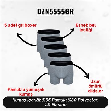 Erkek Boxer Gri 5li Set - DZN5555GR