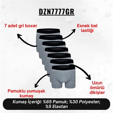 Erkek Boxer Gri 7li Set - DZN7777GR
