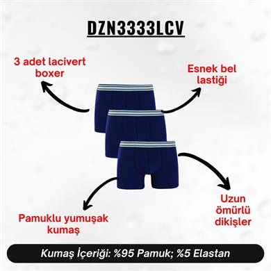 Erkek Boxer Lacivert 3lü Set - DZN3333LCV