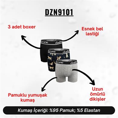 Erkek Boxer Pamuklu 3lü Set - DZN9101
