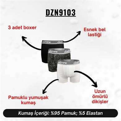 Erkek Boxer Pamuklu 3lü Set - DZN9103