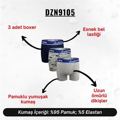 Erkek Boxer Pamuklu 3lü Set - DZN9105