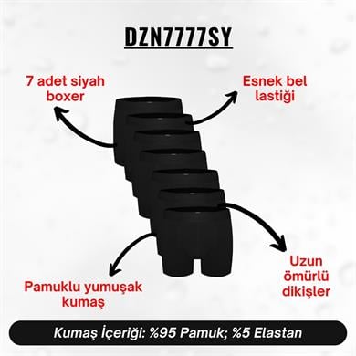 Erkek Boxer Siyah 7li Set - DZN7777SY