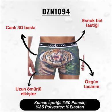 Kaplan Desenli 3D Yeşil Boxer - DZN1094